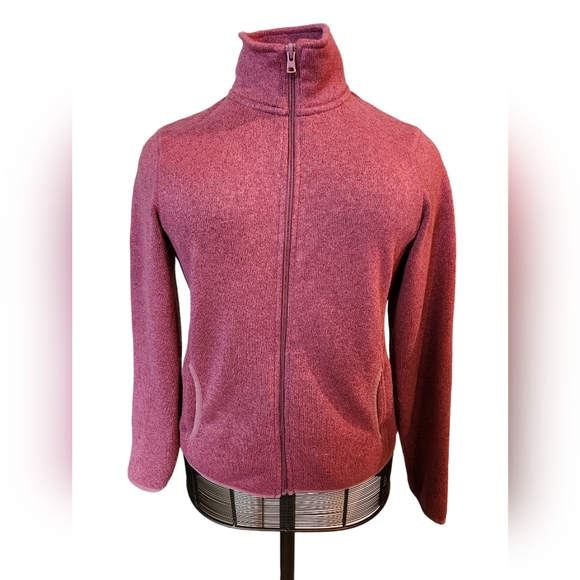 EDDIE BAUER Size Medium zip up fleece. Color is between cranberry & plum. - Picture 1 of 6